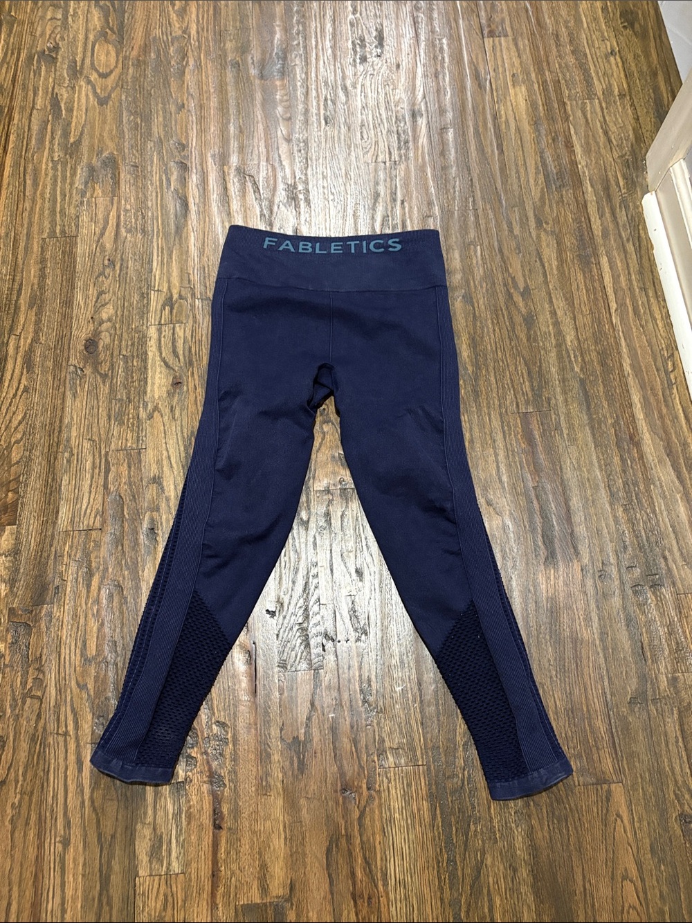 Fabletics Navy Women's Mesh-Panel Performance Leggings